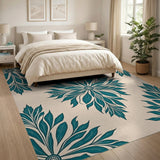 Teal Leaf Floral Damask Area Rug