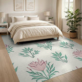 Blush Pink Floral Motif Area Rug
