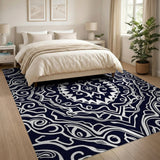 Intricate Traditional Persian Intricate Black White Persian Mandala Rug