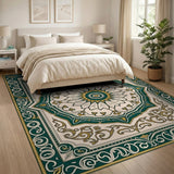 Teal Persian Floral Medallion Traditional Persian Area Rug