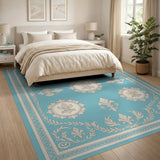 Elegant Teal Fleur-de-Lis Medallion Rug