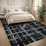 Black White Woven Lattice Area Rug