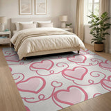 Whimsical Pink Curly Hearts Area Rug