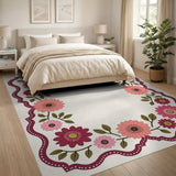 Pink Scalloped Floral Border Area Rug