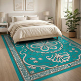 Blue and Teal Traditional Persian Ornate Teal Persian Floral Area Rug