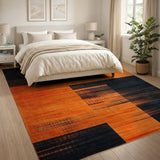 Bold Orange Black Geometric Abstract Area Rug
