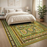 Vibrant Green Persian Medallion Area Rug with Gold Borders