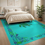 Coastal Beach Blue and Teal Teal Sea Turtle Coastal Area Rug
