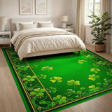 Ornate Green Shamrock Border Area Rug