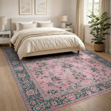 Pink Pink Teal Floral Persian Area Rug