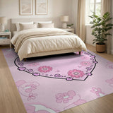 Whimsical Pink Heart Floral Rug