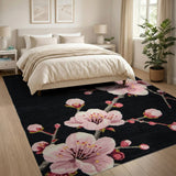 Pink Cherry Blossom Branch Rug on Black