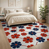 Red Navy Floral Vine Area Rug