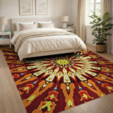 Fiery Orange Mandala Sunburst Area Rug