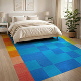 Vibrant Blue-Orange Patchwork Geometric Rug