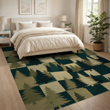Checkerboard Pine Forest Silhouette Area Rug