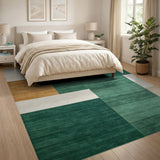 ODIKA Modern Abstract Geometric Washable Area Rug - Emerald Green and Ochre