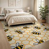 Bee Honeycomb Yellow Kids Area Rug