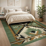 Green Teal Southwestern Geometric Area Rug