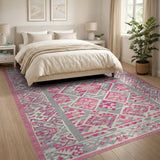 Pink Grey Geometric Tribal Area Rug