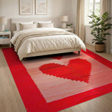 Vibrant Red Stacked Hearts Woven Area Rug