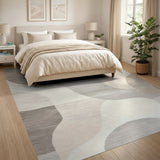 Abstract Curved Shapes Beige Area Rug