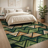 Green Geometric Tribal Triangle Area Rug