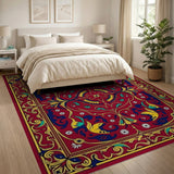 Ornate Red Persian Area Rug with Gold Borders