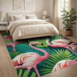 ODIKA Tropical Pink Flamingo Washable Area Rug - Low Pile & Non-Slip