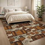 Brown Vintage Suitcase Washable Area Rug