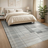 Modern Grey Grid Line Area Rug