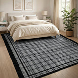 Black White Checkered Grid Geometric Modern Area Rug