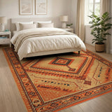 Vibrant Orange Southwestern Diamond Area Rug