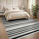 Distressed Vintage Black White Striped Distressed Area Rug