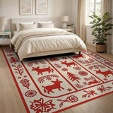 Red Fawn Fir Tree Folk Art Rug