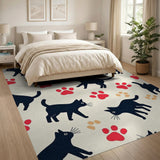 Playful Black Cats Red Paw Print Area Rug