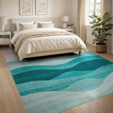 Blue and Teal Serene Blue Teal Wave Coastal Area Rug