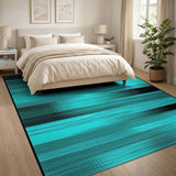 Teal Black Moir Geometric Area Rug