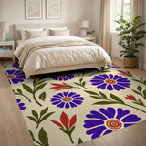 Purple Floral Beige Area Rug