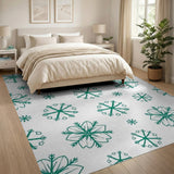 Teal Snowflake Floral Winter Area Rug