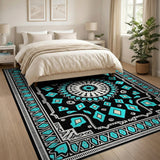 Teal Black Geometric Star Medallion Rug