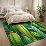 Vibrant Green Cactus Cityscape Area Rug
