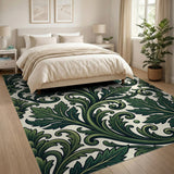 Green Ornate Green Acanthus Leaf Area Rug