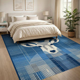Geometric Blue Deer Head Area Rug