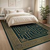 Geometric Modern Gold and Silver Gold Maze Labyrinth Geometric Area Rug