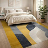 Yellow Geometric Wave Area Rug