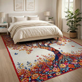 Vibrant Mosaic Tree Area Rug with Butterflies Blooms