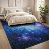 Abstract Area Blue and Teal Starry Nebula Galaxy Area Rug