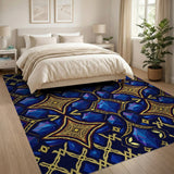 Luxe Sapphire Gold Geometric Faceted Rug