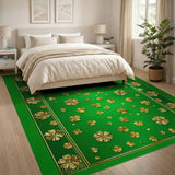 Golden Shamrocks on Emerald Green Area Rug
